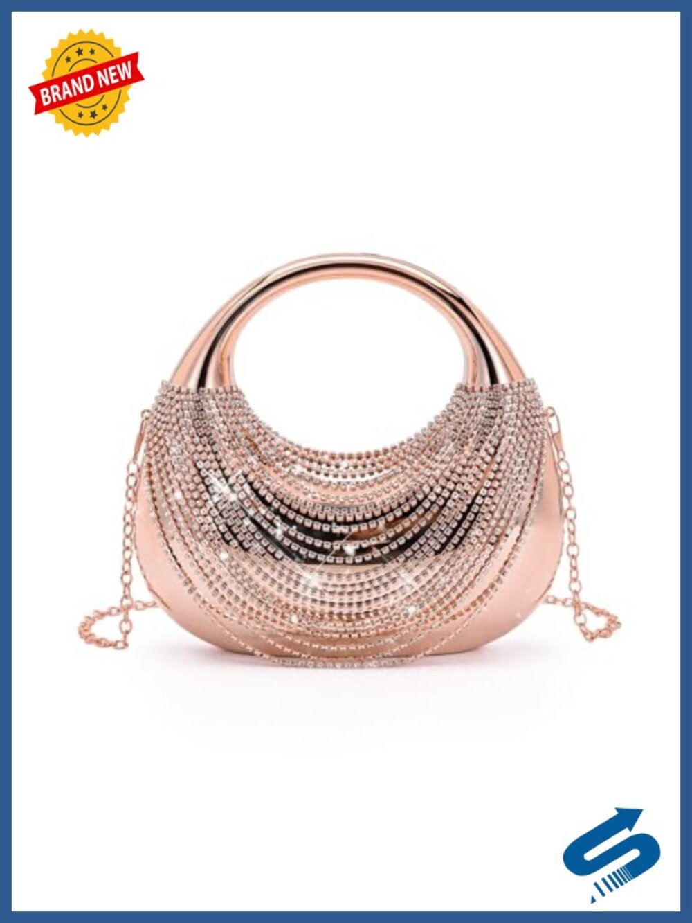 Metallic Rhinestone Tassel Evening Clutch Sparkly Wedding Bag